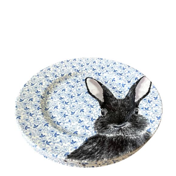Royal Stafford Floral Blue Chintz Easter Bunny Dinner Plates 11in Set of 4 New - Picture 5 of 15